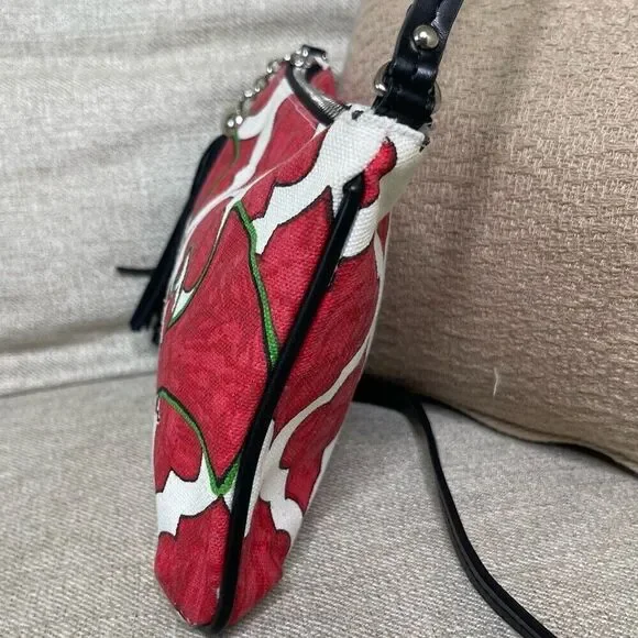 Brighton Bag Mini Crossbody Red Love Dove Canvas Pouch Long Strap Tassel Purse - Picture 4 of 15